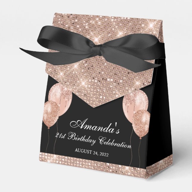 Customizable Glam Black and Rose Gold Favor Box (Front Side)
