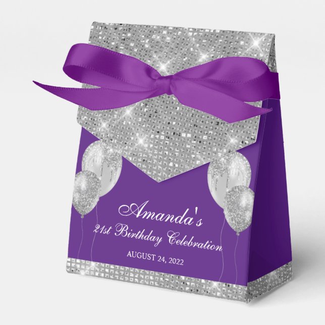 Customizable Glam Purple and Silver Favor Box (Front Side)