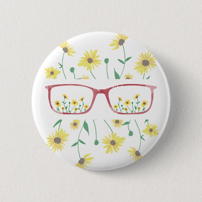 Customizable Glasses and Daisies Button (Front)
