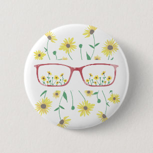 Customizable Glasses and Daisies Button