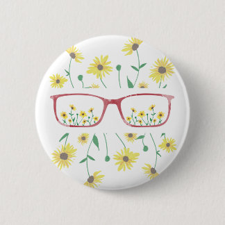 Customizable Glasses and Daisies Button