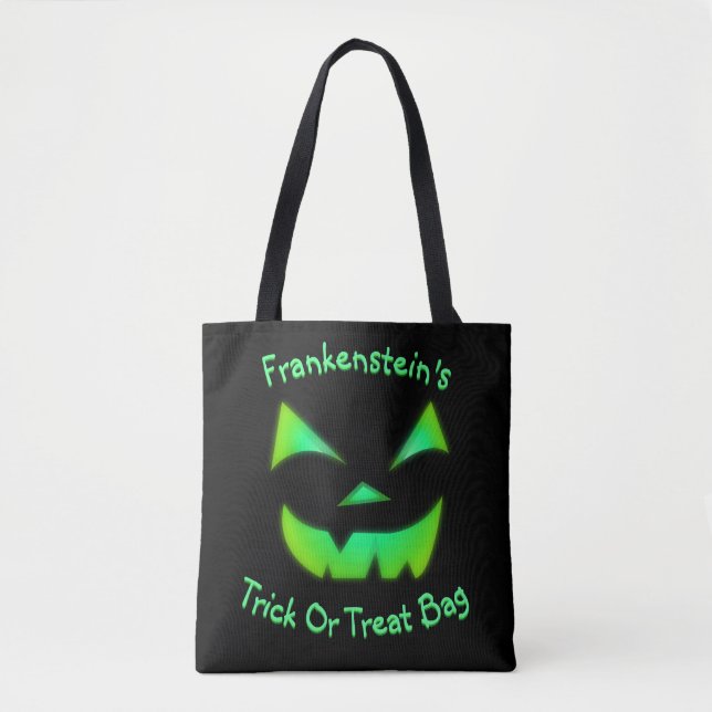 Customizable Glowing Green Jack-O-Lantern Tote Bag (Front)