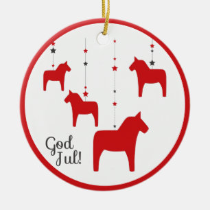 Customizable God jul! Christmas Dala Horse Ceramic Ornament