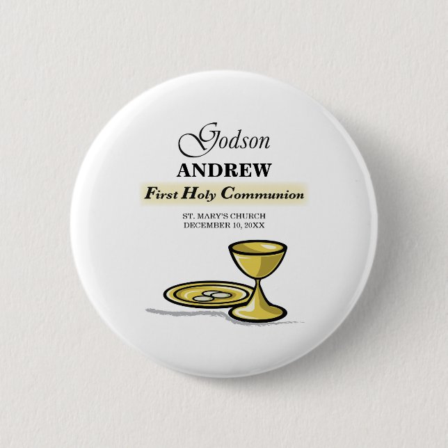 Customizable, Godson First Communion Chalice 2 Inch Round Button (Front)