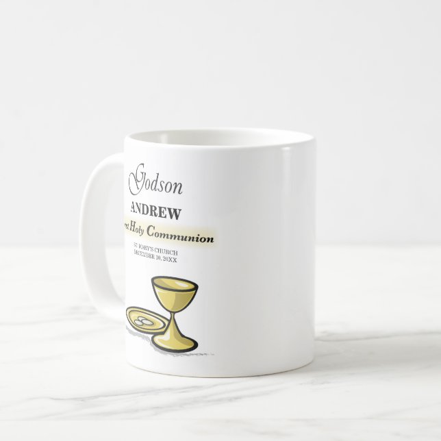 Customizable, Godson First Communion Chalice Coffee Mug (Front Left)