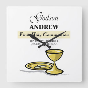 Customizable, Godson First Communion Chalice Square Wall Clock