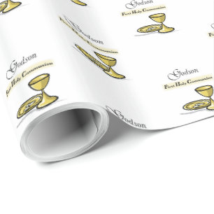 Customizable, Godson First Communion Chalice Wrapping Paper