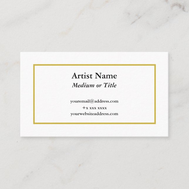 Customizable Gold Border Business Card for Artists (Front)