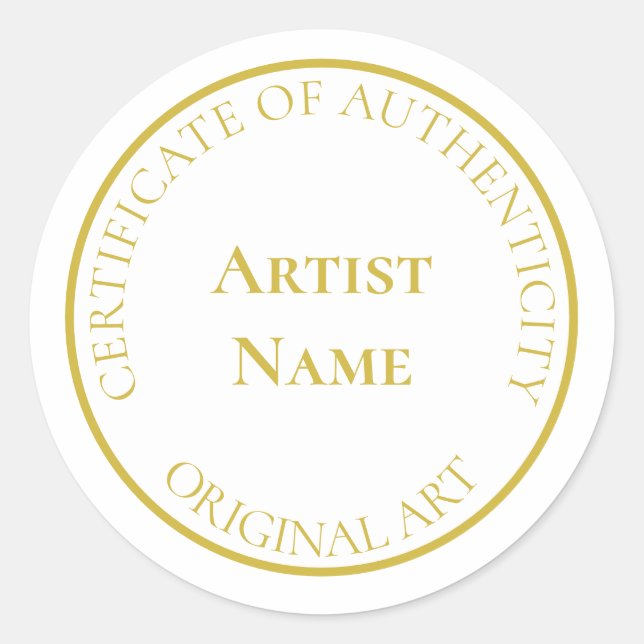 Customizable Gold Certificate of Authenticity Classic Round Sticker (Front)