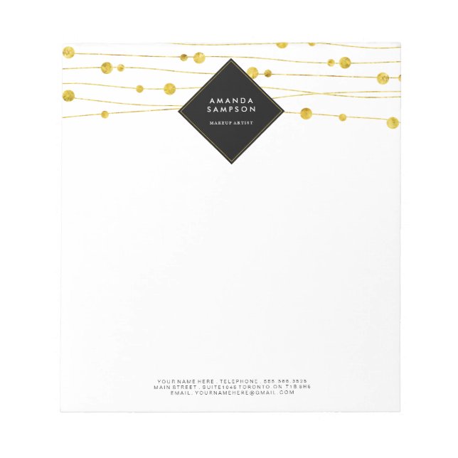 Customizable Gold Confetti Strands Notepad (Front)