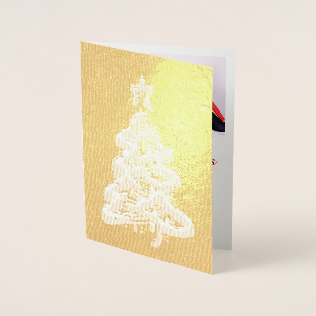 Customizable Gold foil Christmas card red green (Front)