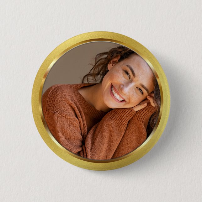 Customizable Gold Frame Photo 2 Inch Round Button (Front)