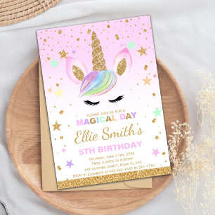Customizable Gold Glitter Unicorn Birthday Invitation