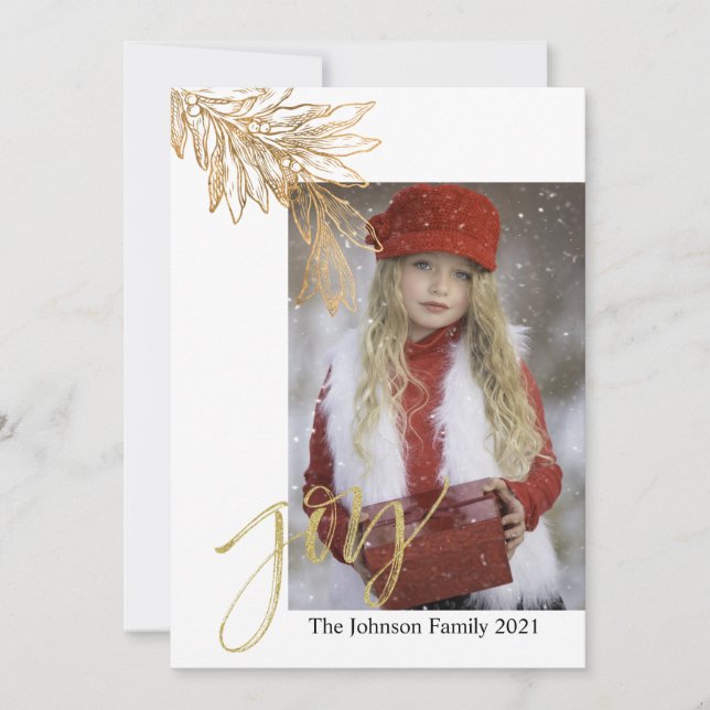 Customizable Gold Joy Holiday Card (Front)