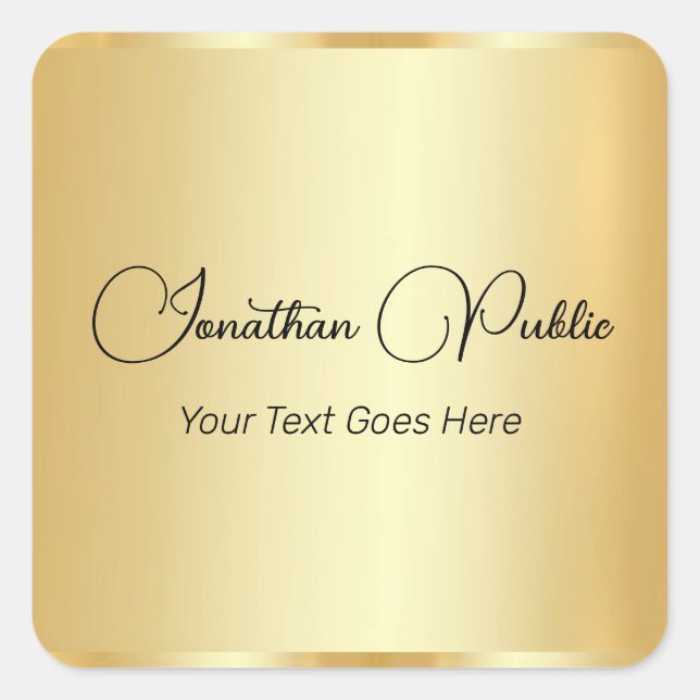 Customizable Gold Look Calligraphy Script Template Square Sticker (Front)