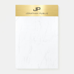 Customizable Gold & Marble Modern Simple Monogram Post-it Notes