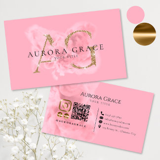 Customizable Gold & Pink Monogram Business Card
