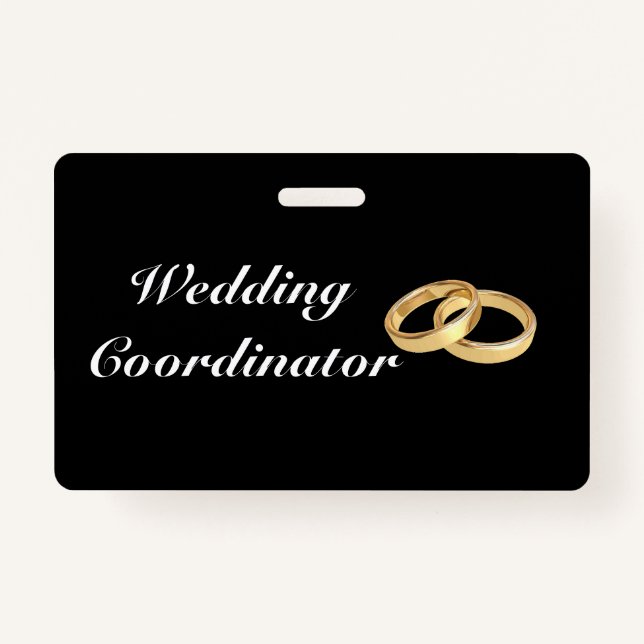 Customizable Gold Rings Wedding Coordinator Badge (Front)