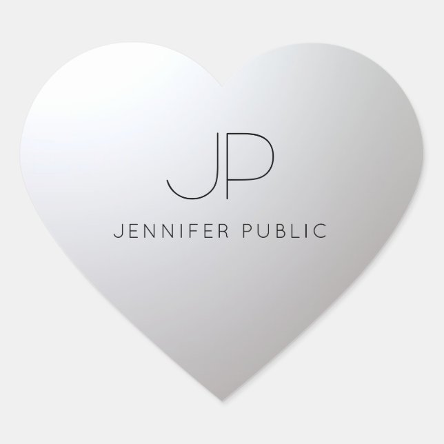 Customizable Gold Silver Template Initial Monogram Heart Sticker (Front)