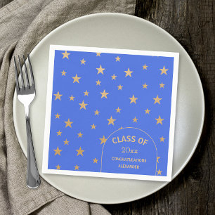Customizable Gold Stars royal blue grad party Napkin