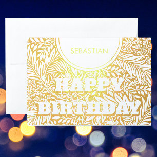 Customizable Golden Botanical Happy Birthday Foil Card
