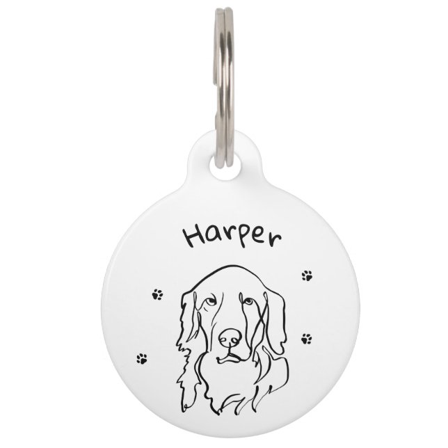 Customizable Golden Retriever Line Art Pet Tag (Front)