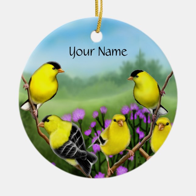 Customizable Goldfinches in Thistles Ornament (Front)
