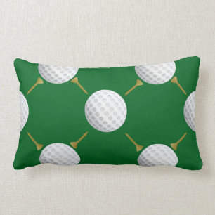 Customizable Golf Ball and Tees on Green Lumbar Pillow