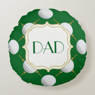 Customizable Golf Ball and Tees on Green Round Pillow