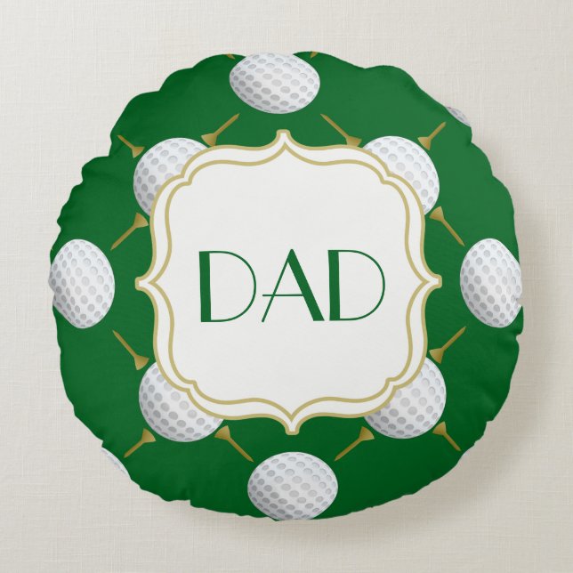 Customizable Golf Ball and Tees on Green Round Pillow (Front)