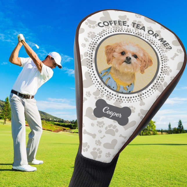 Customizable Golf Head Cover with Pet Portrait (Personalized golf head cover with golf's pet's photo and name, perfect gift for golfer.)
