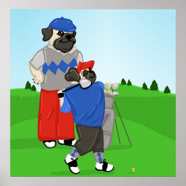 Customizable Golfing Pug Poster - Choose your Size (Front)