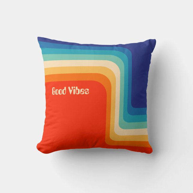 Customizable Good Vibes 70s Ombre Throw Pillow (Front)