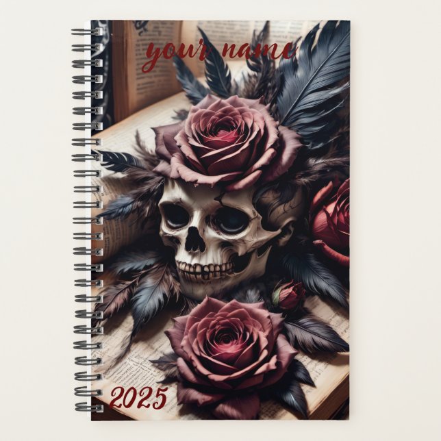 Customizable - "Gothic Skull and Roses #1" Planner (Front)