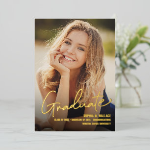 Customizable Graduate photo Class year University Foil Holiday Card