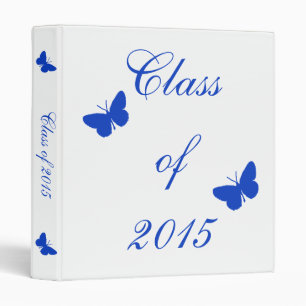 Customizable Graduation - Blue and White Butterfly Binder