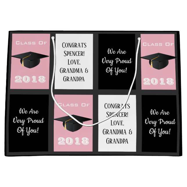 Customizable Graduation Pink Large Gift Bag (Front)