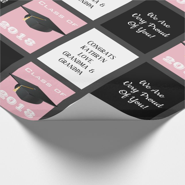 Customizable Graduation Pink Wrapping Paper (Corner)