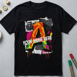 Customizable Graffiti Style Letter "A" Graphic T-Shirt