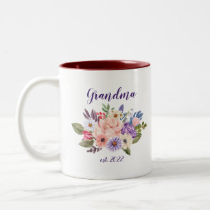 CUSTOMIZABLE Grandma Date - First time Grandma Two-Tone Coffee Mug