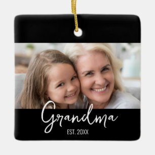 Customizable Grandma Est Year Photo Christmas Ceramic Ornament