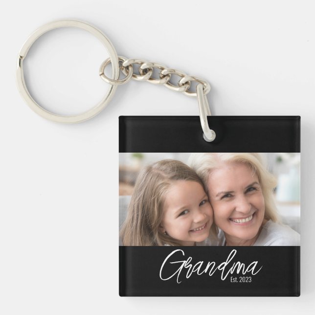 Customizable Grandma Est Year Photo Keychain (Front)