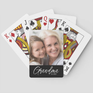 Customizable Grandma Year Established Photo Playing Cards