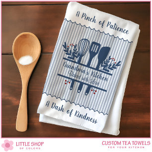 Customizable Grandmas Kitchen Blue Stripes Kitchen Towel