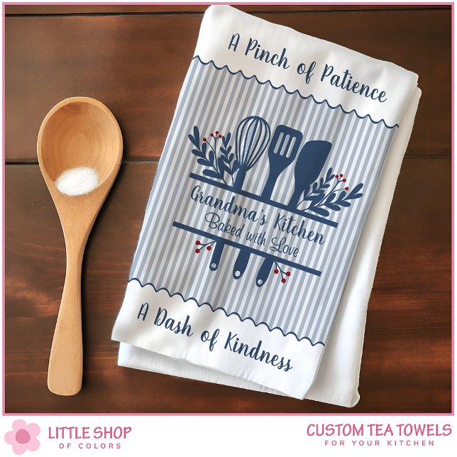 Customizable Grandmas Kitchen Blue Stripes Kitchen Towel (Creator Uploaded)