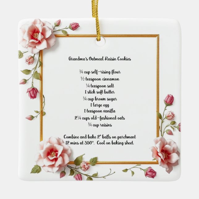 Customizable Grandma's Oatmeal Raisin Cookies Gift Ceramic Ornament (Front)