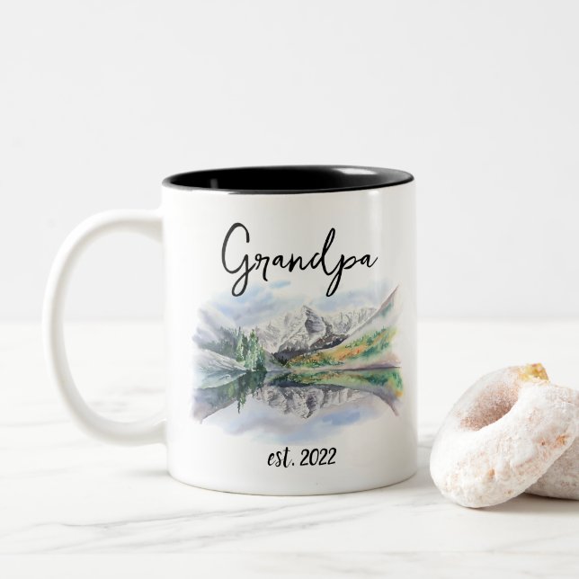 CUSTOMIZABLE Grandpa Date - First time Grandpa Two-Tone Coffee Mug (With Donut)