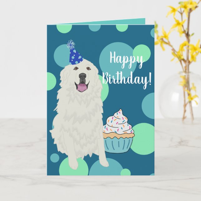 Customizable Great Pyrenees  Birthday Card (Yellow Flower)