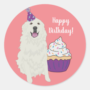 Customizable Great Pyrenees Birthday  Classic Roun Round Sticker