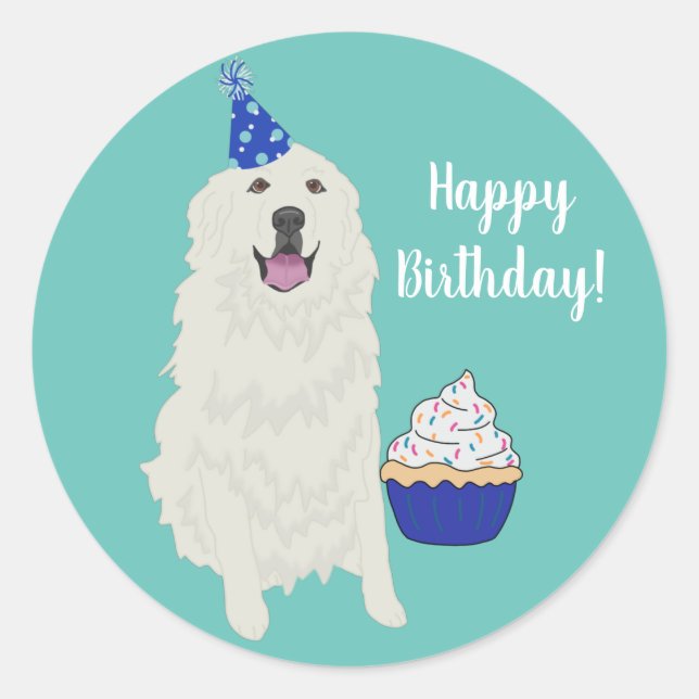 Customizable Great Pyrenees Birthday   Classic Round Sticker (Front)